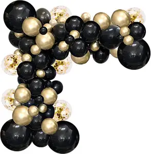 Kit de arco de guirnalda de globos negros y dorados, decoraciones de fiesta  negras y doradas con 1 cortina de oropel dorado para fiesta de graduación