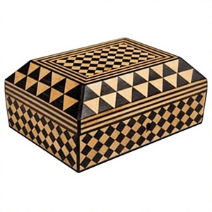 Oriental Wooden Jewelry Box Rectangular Storage Box with Geometric Pattern for Bedroom Decorative Use - Product Image 1