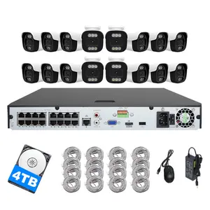 Kamera IP lensa ganda cerdas 16CH 8MP, kamera IP POE pelindung sistem kamera OEM Audio 8CH 4CH keamanan kamera jaringan peluru CCTV 4K NVR Kit