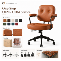 Chaise d'ordinateur en cuir de vachette style rétro capitonnée avec dossier et accoudoirs, confortable pour une assise prolongée, idéale pour la maison, la chambre, le bureau ou le bureau d'étude.