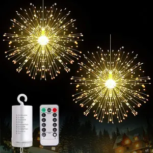 Feux d'artifices à LED 200 en fil de cuivre, lampe étoilée, plafonnier suspendu avec télécommande, décoration pour mariage, noël, fête