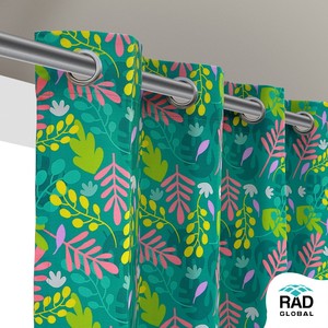Achetez des rideaux d'extérieur imperméables de couleur vert-bleu floral avec tissu en polyester teint en masse de qualité supérieure pour les espaces de patio et de balcon - Product Image 3