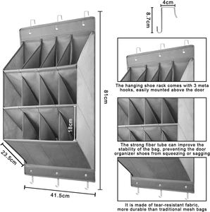 Hanging <b>Wall</b> <b>Mounted</b> <b>Shoe</b> <b>Storage</b> with 12 Large Pockets & 6 Hooks, Space-saving Polyester Organizer for Camping, Motorhome - Product Image 2