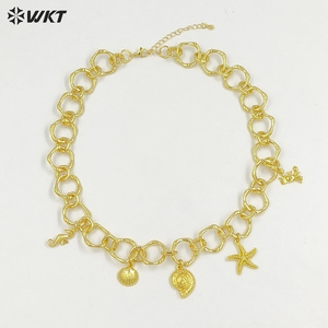 WT-JFN45 estate popolare giallo ottone placcato oro 18K grande cerchio catena <span class=keywords><strong>con</strong></span> Multi piccoli ciondoli <span class=keywords><strong>collana</strong></span> per ragazze Cool gioielli - Product Image 1