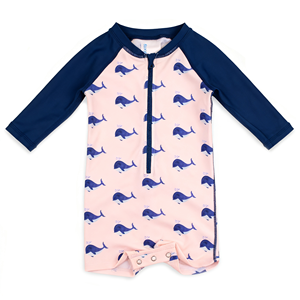 Traje de Baño de Manga Larga para Bebés, con Estampado de Ballena Azul, Cierre Frontal con Cremallera y Broches, Protección UPF50, Traje de Baño de una Pieza para Playa - Product Image 1