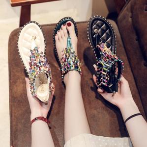 <span class=keywords><strong>Fabricant</strong></span> de gros sandales bohèmes femmes été nouvelles chaussures plates tout-aller strass orteil chaussures romaines sandales pour femmes - Product Image 2