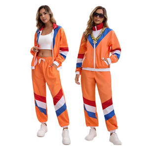 Ensemble de survêtement pour femmes, orange, bleu, rouge, rayé, style hip-hop, respirant, polyester, unisexe, vêtements de sport tendance pour adultes - Product Image 1