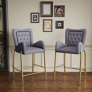 Juego de 2 Sillas de Bar Ajustables en Altura con Patas Doradas y Reposapiés, Sillas de Terciopelo con Brazos para Comedor y Sala de Estar - Product Image 1