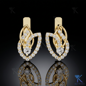 Custom Lab Grown CVD HPHT Diamond Leaf Drop Pave Huggie <b>Hoop</b> <b>Earrings</b> 14K 18K <b>Solid</b> Gold Women Jewelry Wedding Party Anniversary - Product Image 3