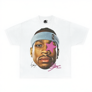 Camiseta Oversize Allen Iverson Pink Star Unisex con Cuello Redondo, Estampado Gráfico Streetwear, 100% Algodón Jersey - Product Image 1