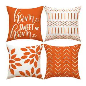Fundas de cojín con estampado geométrico de Color naranja, funda de almohada decorativa de lino para el hogar para sofá