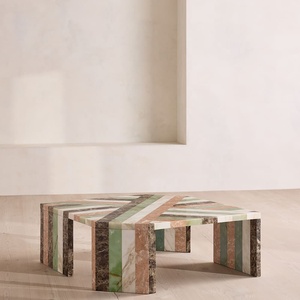 Mesa de Centro de Mármol Sólido Personalizada, Mesa Cuadrada con Rayas de Múltiples Piedras Hecha a Mano para Sala de Estar de Lujo - Product Image 3