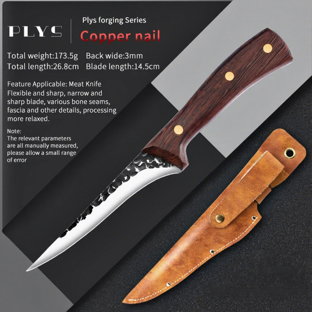 acero - Cuchillo deshuesador con funda de cuero