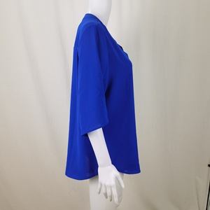 Blusa de chifón con cuello en V para mujer, holgada, de <span class=keywords><strong>manga</strong></span> <span class=keywords><strong>corta</strong></span>, elegante, fina, informal, de verano, lisa - Product Image 6