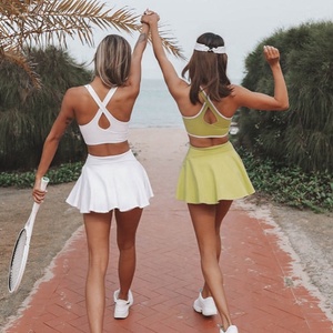 Rok Olahraga Wanita OEM ODM, Gaun Tenis Fitness, Pakaian Olahraga Cepat Kering, Gaun Tenis dengan Bantalan Dada dan Celana Pendek - Product Image 3