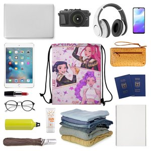 Sac à cordon personnalisé avec motif de dessin animé Kpop Demon Hunters, unisexe, pliable, portable, en coton, sac à dos à cordon, sacs fourre-tout - Product Image 2