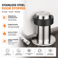 Tope de puerta de acero inoxidable 304 con tapa metálica elevada, anillo de goma, base reforzada, acabado cepillado, herraje protector duradero