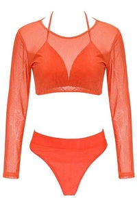 Baju Renang 3 piezas conjunto Sexy manga larga de malla Bikini de <span class=keywords><strong>granadina</strong></span> cubierta para las mujeres Badeanzug - Product Image 6