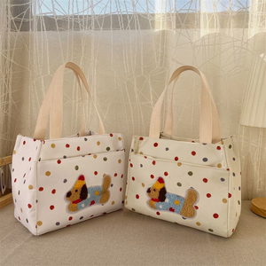Sac bento blanc à pois motif Teckel, élégant sac à main en toile pour femme - Product Image 4