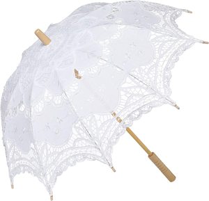 Parasol en <span class=keywords><strong>dentelle</strong></span> de coton blanc <span class=keywords><strong>ivoire</strong></span> petit parapluie de soleil à commande manuelle pour les mariées parapluies de mariage avec tissu en tissu - Product Image 5