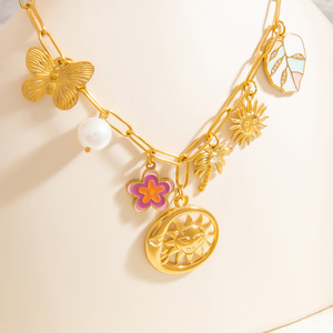 สร้อยคอจี้สแตนเลสสตีลสำหรับผู้หญิง ชุบทอง 18k จี้รูปดอกทานตะวัน สร้อยคอคล้องไหปลาร้า ของขวัญเครื่องประดับ - Product Image 3