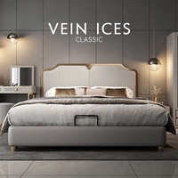 Ensemble de chambre à coucher de luxe moderne en bois MDF Lit King & Queen Size en cuir classique avec rangement pour meubles d'appartement et d'hôtel