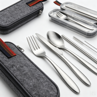 Ensemble de couverts de camping en acier inoxydable, couteaux, fourchettes, pailles, cuillères, baguettes portables, ensemble de couverts de voyage avec étui, cadeau