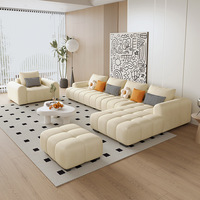 Sofá Modular de Alta Gama Color Crema Suave para Sala de Estar en Forma de L, Puff Tipo Nube, Sofá Moderno de Lujo en Terciopelo para el Hogar