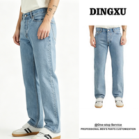 Jean en denim basique pour homme, bleu clair délavé, coupe droite, classique, cinq poches, taille mi-haute, uni, décontracté, vente en gros OEM
