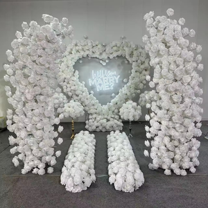 A-FHA003 Arche de fleurs artificielles rouges en forme de cœur pour mariage, décoration de fond en forme de cœur d'amour, vente en gros - Product Image 6