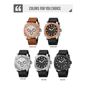 Montre chronographe ronde pour homme, bracelet en cuir de luxe, montre à quartz étanche 30M, montres en gros - Product Image 2