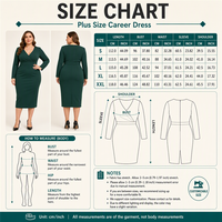 Gaun Kerja Wanita Ukuran Besar 260GSM Opaque Plus Size, Bahan Twill Tebal, Model Fitted, Kerah V Dalam, Lengan Panjang, Midi, Musim Gugur, Cocok untuk Kantor, Logo Custom OEM