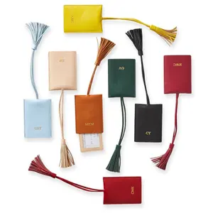 Popular Custom Faux Leather Tassel Luggage Tag ID Name Card Holder Hanging Baggage Tags For Travel