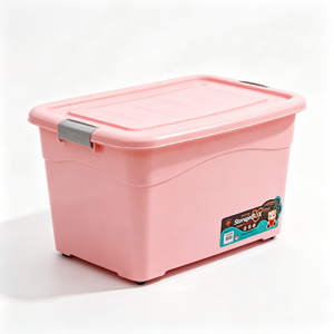 Caixa de Armazenamento Plástica Grande de <span class=keywords><strong>70L</strong></span> com Tampa e Rodas Empilhável Durável para Armazenamento Doméstico de Roupas e Brinquedos - Product Image 4