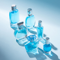 Flacon de parfum en verre bleu de luxe, différentes tailles et formes, vide, rechargeable, flacon de parfum pour homme avec bouchon en aluminium argenté