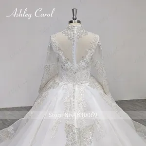 Ashley Carol 100% fotos reales vestidos de novia para mujer Chic alto lentejuelas semitransparente vestido real Vestidos De Novia - Product Image 5