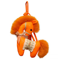 Porte-clés Poney de Luxe en Cuir et Velours, Orange, Blanc, Rouge, Rose, avec Breloque de Sac Poupée, Cheval en Dentelle et Peluche, Cadeau