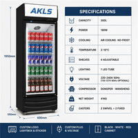 Réfrigérateur commercial AKLS 300L à porte vitrée simple, vitrine réfrigérée verticale pour boissons, idéal pour les magasins de proximité et supermarchés
