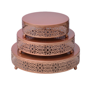 Fábrica <span class=keywords><strong>personalizada</strong></span> 8 "10" 12 "redondo caramelo pastel postre plato de exhibición Cupcake soportes Oro 3 piezas Metal pastel soporte conjunto - Product Image 5
