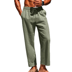 Pantaloni da uomo taglie forti in 100% <span class=keywords><strong>lino</strong></span> OEM, disponibili, traspiranti, anti-sudore, tinta unita, basic, casual a gamba larga - Product Image 5