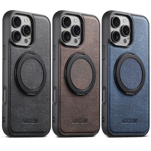 Funda de teléfono con textura de lona con soporte giratorio de metal Funda de teléfono magnética para <span class=keywords><strong>iPhone</strong></span> 16 Pro Max 15 14 - Product Image 1