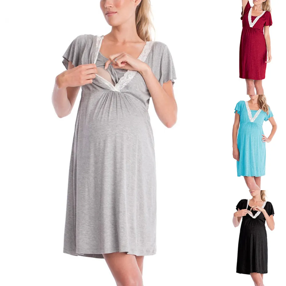 महिलाओं के मातृत्व पोशाक लघु आस्तीन के लिए नर्सिंग स्तनपान Nightgown पोशाक