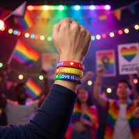 LOVE IS LOVE Bracelet en silicone imperméable arc-en-ciel pour la Saint-Valentin, événements, fêtes, activités, logo personnalisé