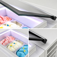 Vitrine Réfrigérée pour Crèmes Glacées et Gelatos avec Verre Trempé Anti-Buée, Compresseur de Marque, Refroidissement Circulaire et Éclairage LED pour Bar