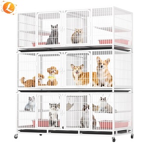 Gabbia per Allevamento Gatti a Tre Piani in Ferro, Multilivello con Divisori, Design Impilabile per Negozi di Animali e Pensioni per Gatti - Product Image 1