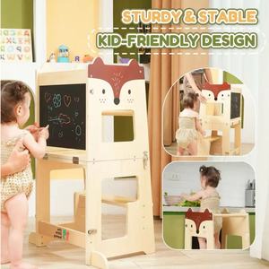 Torre de aprendizaje de madera maciza 3 en 1, silla de escalada Montessori plegable para niños con pasamanos - Product Image 4