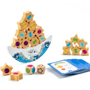 Jouets de maternelle Blocs empilables en bois Jeu d'équilibrage Équilibre de la lune Tri jouets en bois pour bébés