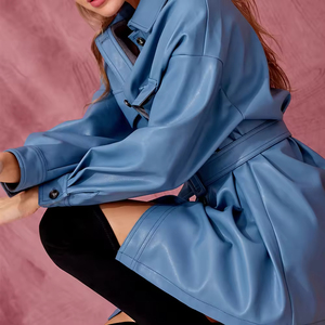 Ropa <span class=keywords><strong>de</strong></span> <span class=keywords><strong>Mujer</strong></span> Personalizada, Chaqueta <span class=keywords><strong>de</strong></span> Cuero Sintético Nueva, Vestido Corto <span class=keywords><strong>de</strong></span> Moda con Cinturón, Abrigo <span class=keywords><strong>Cortavientos</strong></span> - Product Image 4