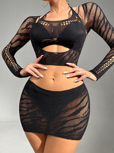 Nuisette érotique pour filles coquines de boîte de nuit, nuisette noire transparente <span class=keywords><strong>sexy</strong></span> en résille, lingerie 92% polyamide 8% élasthanne JSY pour femmes - Product Image 5