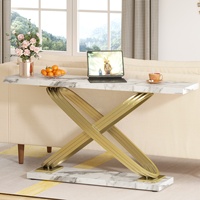 Table de canapé longue moderne Tribesigns avec base en métal géométrique derrière le canapé Tables console en faux marbre doré